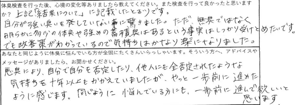 同じように悩んでいる方にも、一歩前に進んで欲しいと思います。