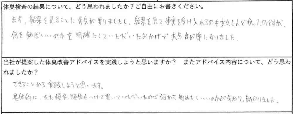 何をすればいいのかを明確にしていただいたおかげで大分気が楽になりました。