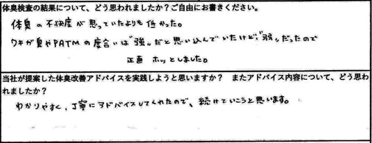 ワキガ臭やPATMの度合いは強だと思い込んでいたけど、弱だったので正直ホッとしました。